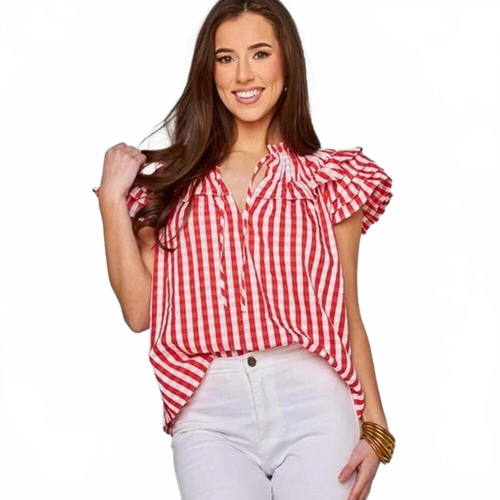 Buddy Love Carla Ruffle Gingham Top Red White SIZE Small Boho Preppy